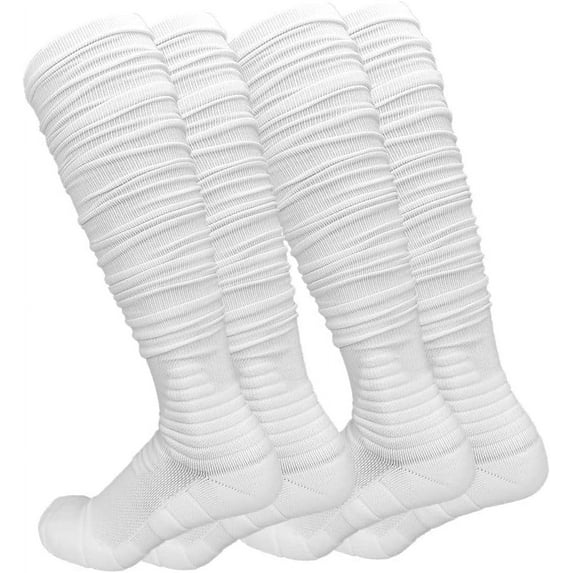 2 Packs Scrunch Football Socks Ultra Long Combed Cotton With Ankle Support Padded Knee High Socks Youth Adult