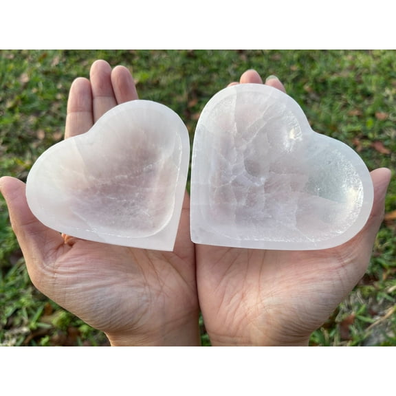 2 Packs Selenite Heart Bowl, Gemstone Carved Selenite Crystal (3.5"+ 4")