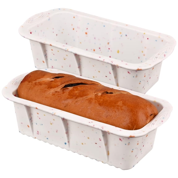 2 Packs Silicone Bread Bread Mold, Non-Stick Easy Release Rectangular Silicone Bread Plate for Baking Cakes, Meatloaf, Banana Bread, Brownies and Egg Cakes (confetti)