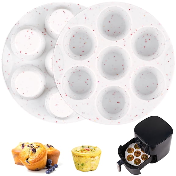 2 Packs Silicone Egg Bite Mold for Air Fryer, Non-stick 7 cups Air Fryer Muffin Pan for Baked Egg Bite, Mini Muffins, Tart, Mini Cupcakes and Quiche (confetti)