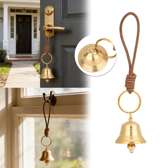 2 Packs Single Gold Hanging Bell Decor, Vintage Small Brass Bells Decoration Ring for Door Knob Opening Christmas Jingle Chime Shopkeepers Outdoor Dinner Home