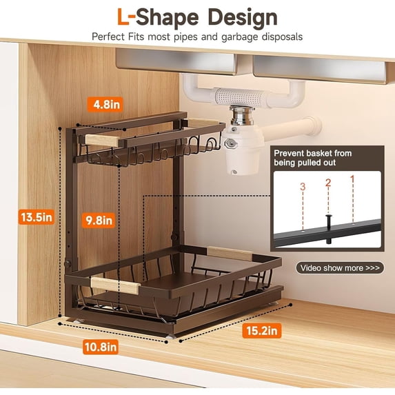 2 Packs Under Sink Organizer, Height Adjustable 2 Tier Storage Shelf ...