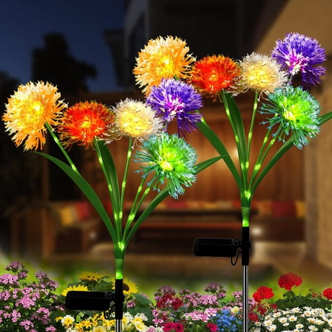 2 Packs Solar Garden Lights,Multicolor Solar Dandelion Flowers Lights Outdoor Garden Decor,Waterproof Solar Decorative Stakes Lights for Garden Yard Art,Patio,Lawn Christmas Holiday