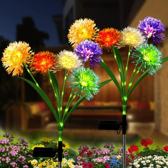 2 Packs Solar Garden Lights,Multicolor Solar Dandelion Flowers Lights Outdoor Garden Decor,Waterproof Solar Decorative Stakes Lights for Garden Yard Art,Patio,Lawn Christmas Holiday