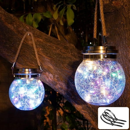 stocaggio Crackle Glass Solar Lanterns, Outdoor Waterproof Lights, Multi-Color LED, 2-Pack for Garden, Pathway