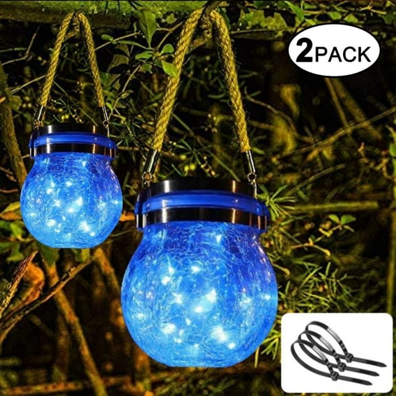 stocaggio Solar Glass Lanterns, Waterproof Decorative Cracked Glass, 30 LED Beads, Ocean Blue, 2 Pack