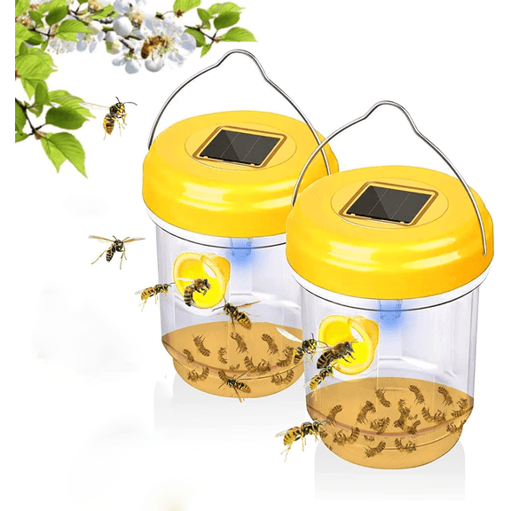 2 Packs Solar Wasp Traps Outdoor Hanging Wasp & Hornet Traps,Reusable Bee Catcher