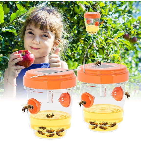 2 Packs Solar Wasp Traps Outdoor Hanging Wasp & Hornet Traps,Reusable Bee Catcher