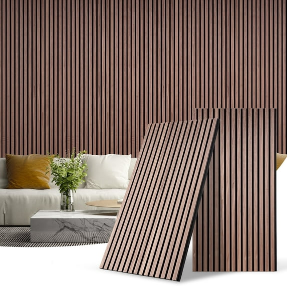 2 Packs Soundproof Wall Panels, 46.45" x 23.81" Wood Slat Wall Panel Wood Wall Panels 3D Sound Dampening Panels Wall Decoration 3D Wall Panels for Interior Wall Decor, Walnut