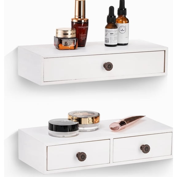 2 Packs Space-Saving Floating Nightstand with Drawer - for Small Spaces - Supports - Compact Wall Mount 11 Lbs, White