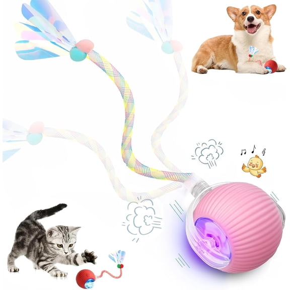 1 Packs Speed 2.0 Tail Interactive Cat Toys for Indoor Cats, Chirping & Motion Activate Cat Toy, Smart Kitten Rolling Ball Moving Ball Toys, Rechargeable Dog Cats Bal l for Enrichment Exercise