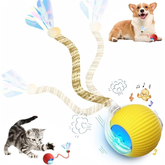 1 Packs Speed 2.0 Tail Interactive Cat Toys for Indoor Cats, Chirping & Motion Activate Cat Toy, Smart Kitten Rolling Ball Moving Ball Toys, Rechargeable Dog Cats Bal l for Enrichment Exercise