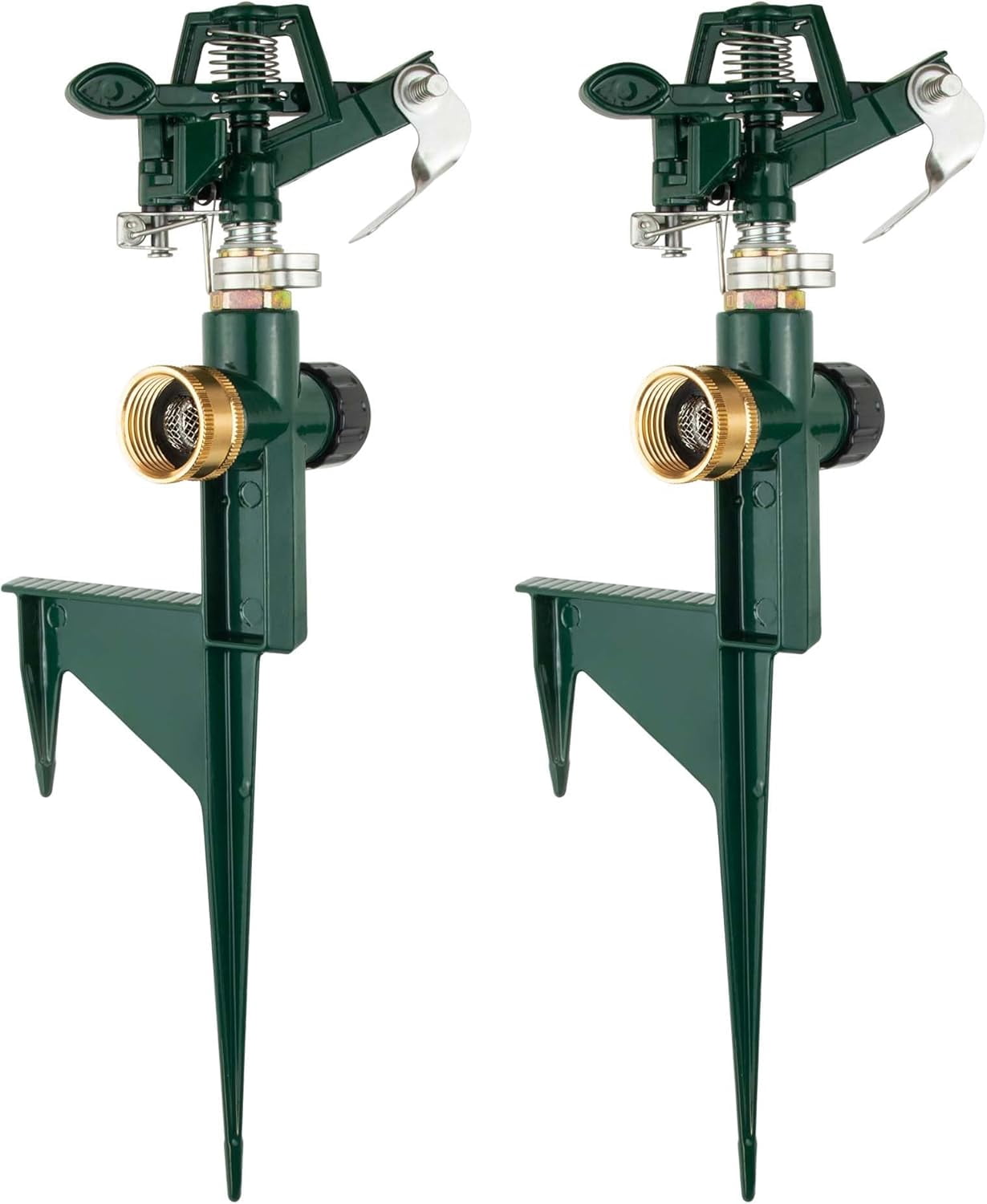 2 Packs Spike Sprinklers for Yard, Impact Sprinkler on Metal Step Base, Adjustable Zinc Alloy Water 360 Degree Large Area Yard Garden Lawn Irrigation