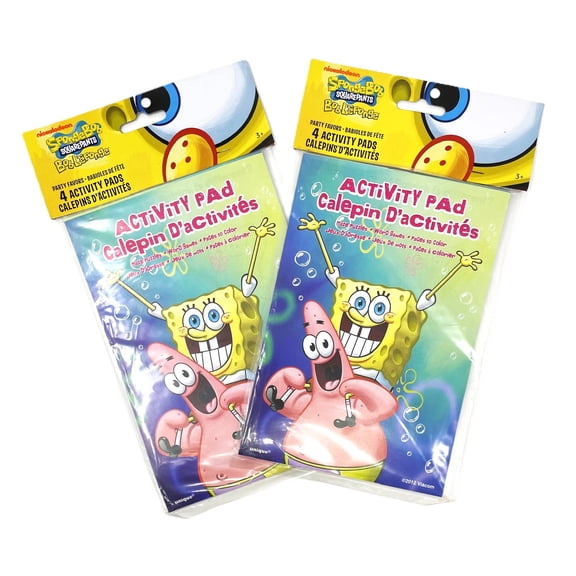 2 Packs - Spongebob Squarepants Activity Pad Party Favor Treats - 2 Packs of 4 - 8 Total