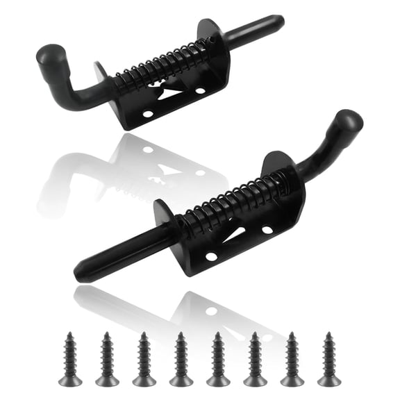 2 Packs Spring Loaded Latch Pin, Heavy Duty Barrel Door Latch, Stainless Steel Barrel Door Lock, with mounting Screws (5 Inch, Black)