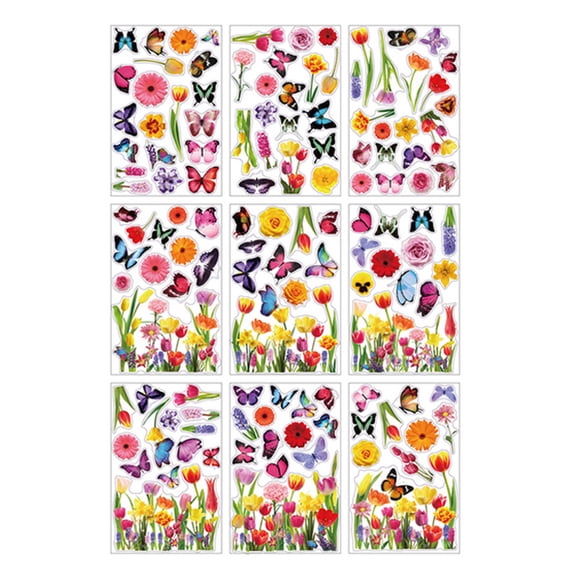 2 Packs Spring Window Stickers for Glass 9 Sheets Flower Butterflies Decals Easter Home Decor Reusable Window Clings for Party Office School No Glue Needed