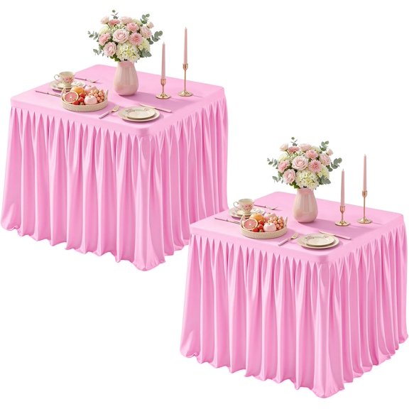 2 Packs Square Tableloths 34x34 Inch, Stretch Fitted Small Square Table Cloth Washable Fabric Card Table Cover with Pleated Ruffle Skirt for Dining, Kitchen, Buffet Parties, Trade Show, Vendor Stand