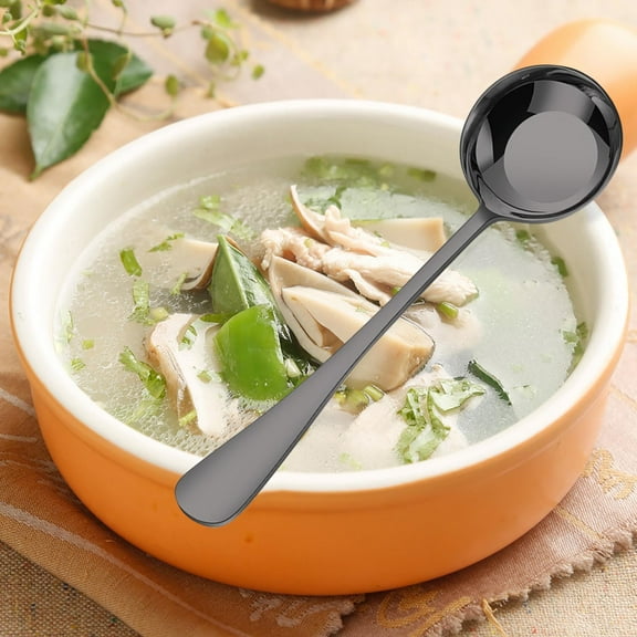 2 Packs Stainless Steel 304 Flat Bottom Soup Spoons, Round Tip Table Spoons for Dining, Kitchen Serving Utensils, Dishwasher Safe, Flat Bottom Design, Professional Restaurant Quality Cutlery
