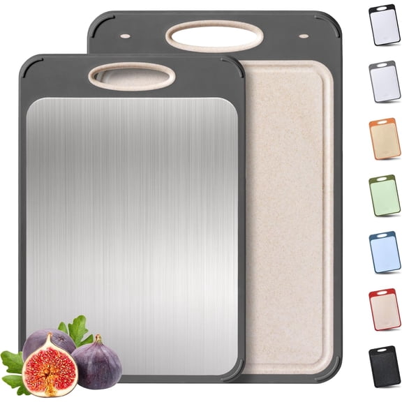2 Packs Stainless Steel Cutting Board Set,Double Sided Metal Chopping Board for Meat/Fruit/Vegetables,  Kitchen Set Gift