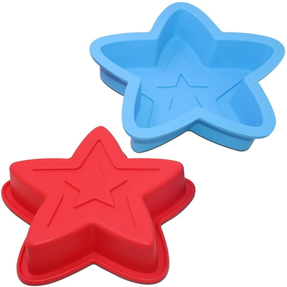 2 Packs Star Shaped Baking Mold, DaKuan Silicone Cake Mold Baking Pan for DIY Cake Decorating Tools- Red, Blue