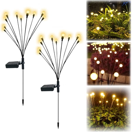 2 Packs Starburst Swaying Solar Lights,10 LED Light Bulbs,Decorative Solar Garden Lights,Outdoor Waterproof Firefly Path Lights for Pathway Yard Patio Landscape,Fun Flowing in Wind-Bright Warm White