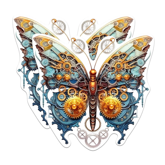 (2 Packs) Steampunk Butterfly Magnets - Aesthetic Gothic Steampunk Magnets - 5 Inches On Longest Side - Premium Magnet - for Fridges, Toolboxes, Cars - Made in USA - MAG2330