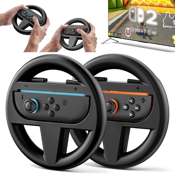 2 Packs Steering Wheel for Nintendo Switch 2 Joy Con, Switch 2 Racing Wheel for Mario Kart World & 8 Deluxe, NS2 Racing Games Accessories with Ergonomic Design and Easy to Install - Orange&Blue