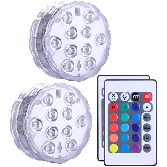 2 Packs Submersible LED Lights Remote Control Battery Powered, RGB Multi Color Changing Waterproof Light for Pool, Vase Base, Spa, Aquarium, Pond, Hot Tub, Decoration, Party