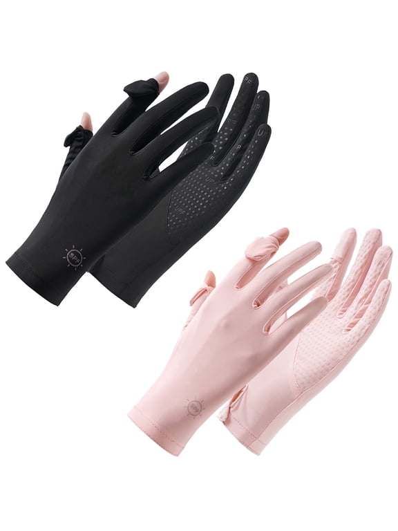 2 Pairs Touch Screen UV Protection Ice Silk Driving Gloves, Breathable Non Slip Outdoor Gloves for Women