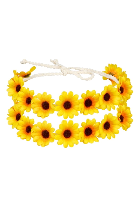 2 Packs Sunflower Crown Headbands For Women Girls, Floral Daisy Hippie Hair Accessories Fall Flower Crown Adjustable Handmade Headpiece Photo Props Party Vacation (Yellow)
