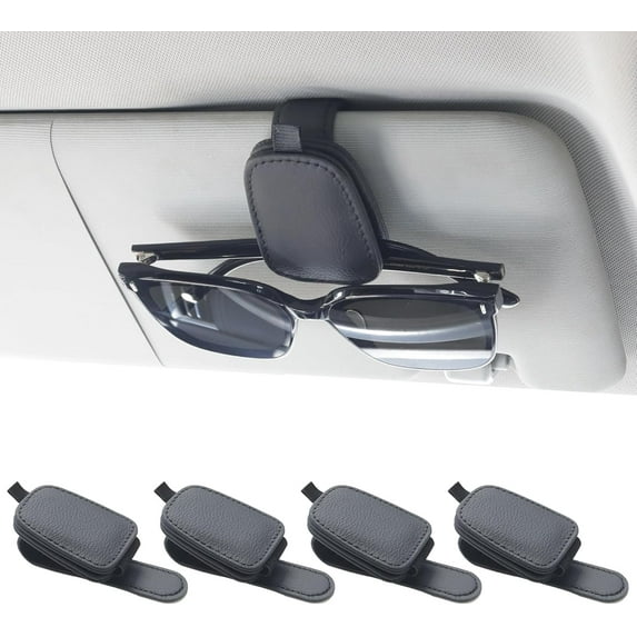2 Packs Sunglasses Holders for Car Visor - Magnetic Leather Sunglasses Holder and Ticket Card Clip - Car Visor Accessories (Black)