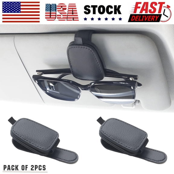 2 Packs Sunglasses Holders for Car Visor - Magnetic Leather Sunglasses Holder and Ticket Card Clip - Car Visor Accessories