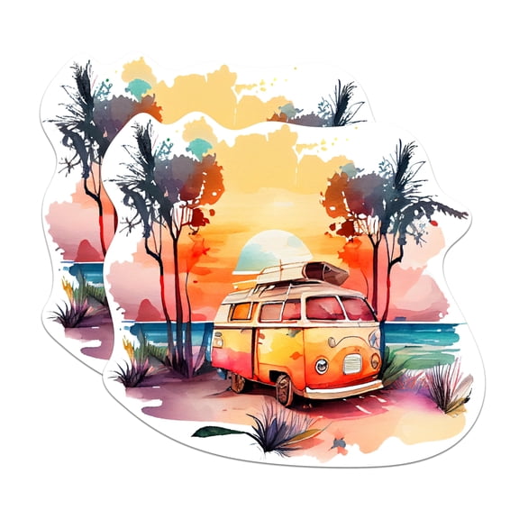 (2 Packs) Sunset On The Beach Magnets - Beach Bum Surfer Aloha Good Vibes Magnets - 5 Inches On Longest Side - Premium Magnet - for Fridges, Toolboxes, Cars - Made in USA - MAG2321