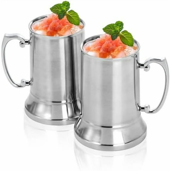 2 Packs Tankard Style Beer Mugs, 20 OZ Double Walled Stainless Steel Beer Stein, Heat Insulated Coffee Mug Tumblers with Big Grip Handle for Hot or Cold Beverages, Milk, Tea, Bar Drinkaware