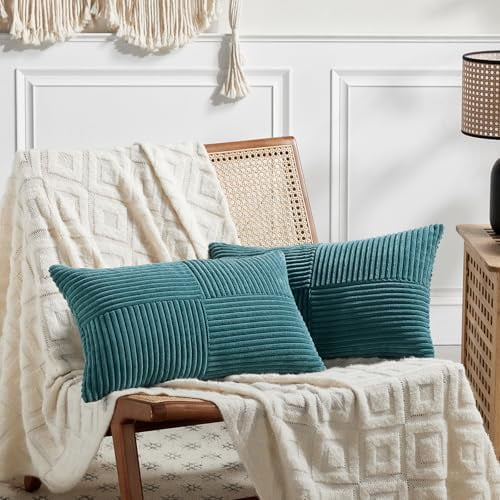 2 Packs Teal Lumbar Decorative Throw Pillow Covers 16x28 Inch for ...