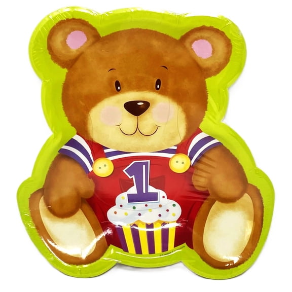 2 Packs - Teddy Bear 1st First Birthday Oversized 10 in. Party Plates - 2 Packs of 8 - 16 Total