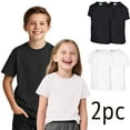 thumbnail image 1 of 2 Packs Tee Shirts for Boys Girls with Short Sleeve, Toddler Summer Casual Solid Crewneck Tops Holiday Shirts T Shirt, Black,Size, XS, 1 of 10