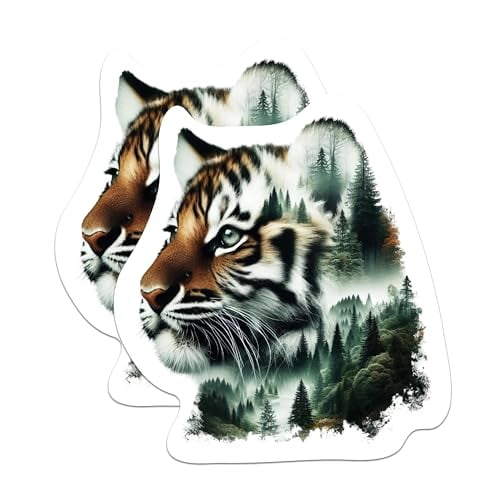 (2 Packs) Tiger with Forest Magnets - Cool Nature Wilderness Forest Magnets - 5 Inches On Longest Side - Premium Magnet - for Fridges, Toolboxes, Cars - Made in USA - MAG2272