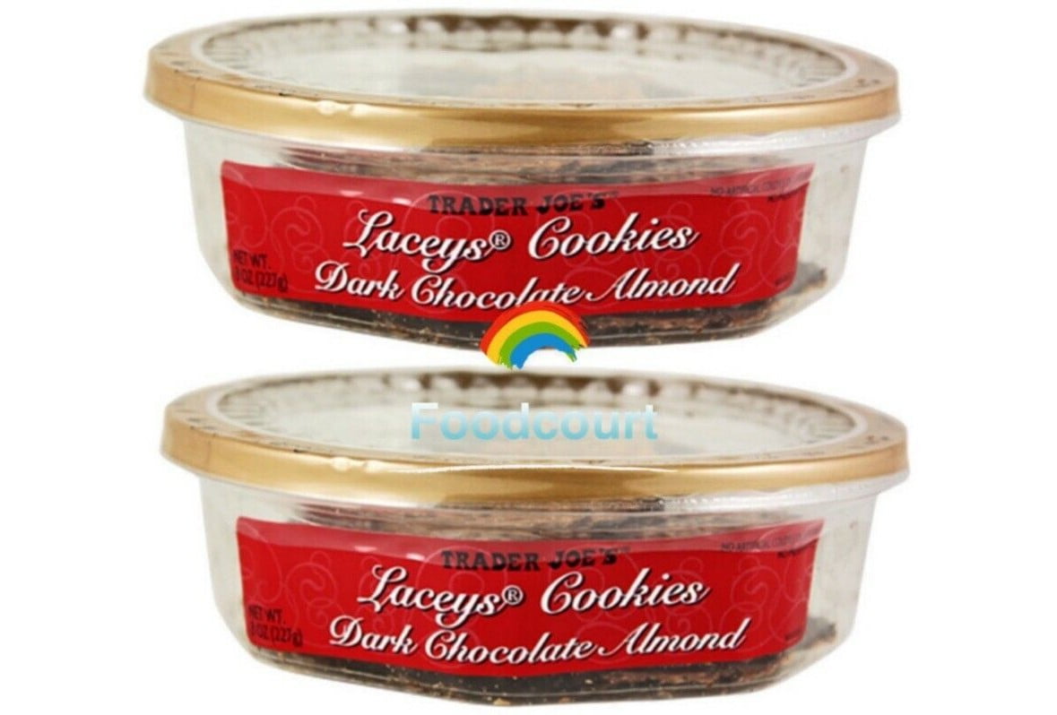 2 Packs Trader Joe's Laceys Cookies Dark Chocolate Almond 8 oz Each Pack