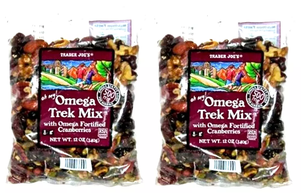 2 Packs Omega Trek Mix Dried Cranberry Roasted Nut Blend 12 oz Each