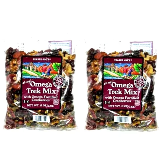 2 Packs Omega Trek Mix Dried Cranberry Roasted Nut Blend 12 oz Each