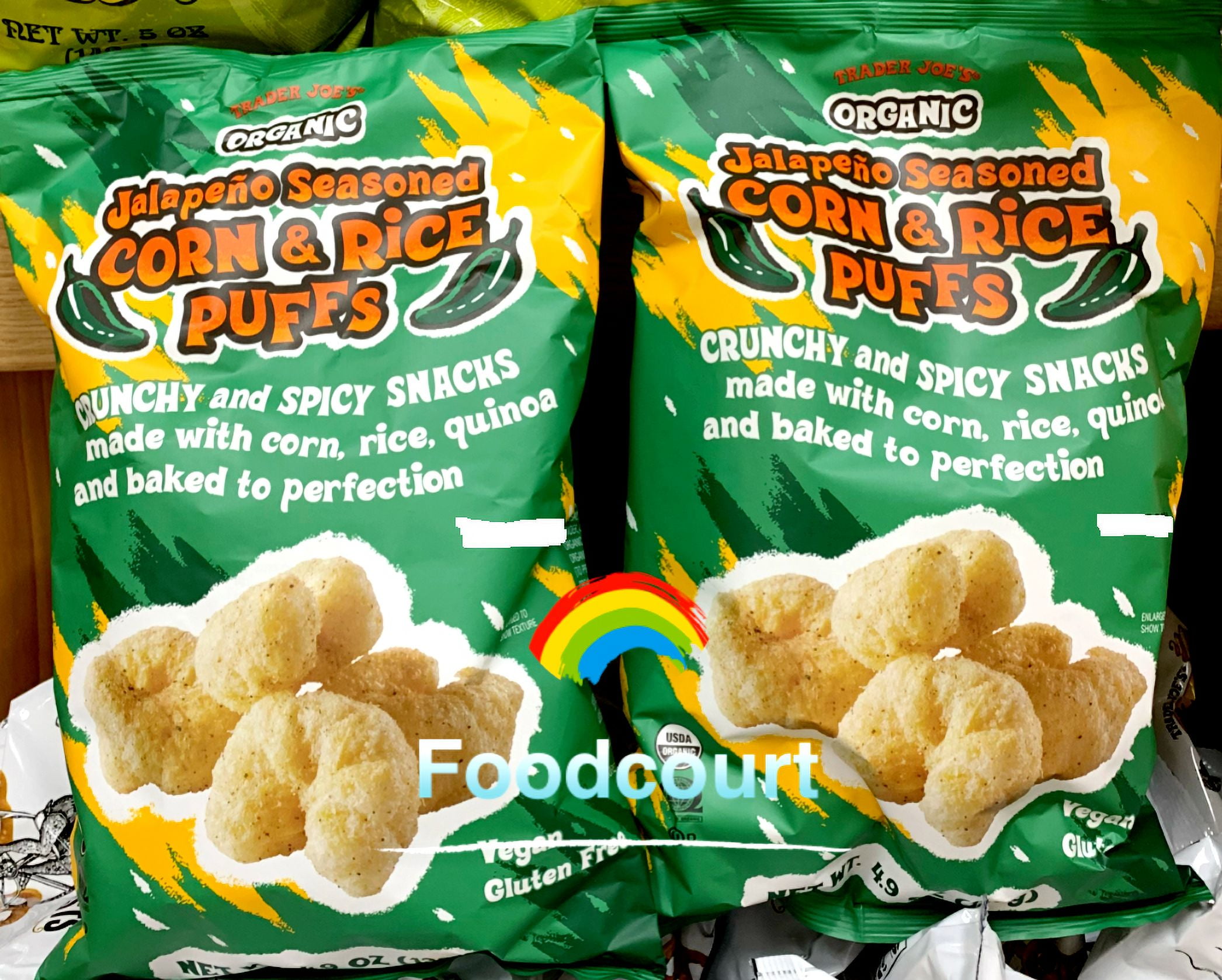 2 Packs Trader Joe's Organic Jalapeno Seasoned Corn & Rice Puffs 4.9oz