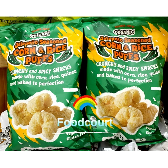 2 Packs Trader Joe's Organic Jalapeno Seasoned Corn & Rice Puffs 4.9oz