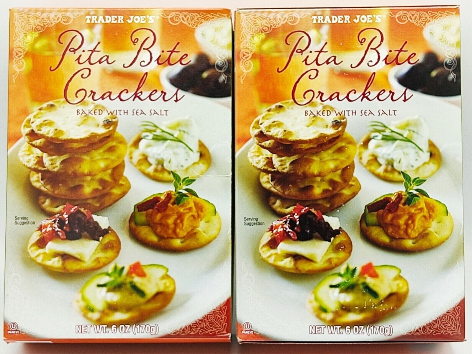 2 Packs Trader Joe's Pita Bite Crackers Naturally Baked with Sea Salt 6