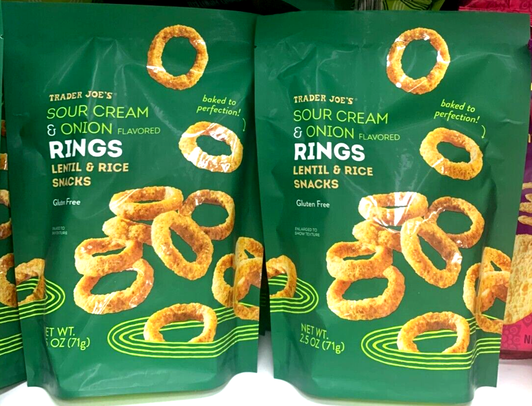 2 Packs Trader Joe's Sour Cream & Onion Rings Lentil Rice Snacks 2.5oz