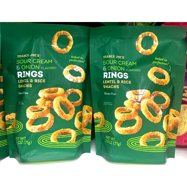 2 Packs Trader Joe's Sour Cream & Onion Rings Lentil Rice Snacks 2.5oz