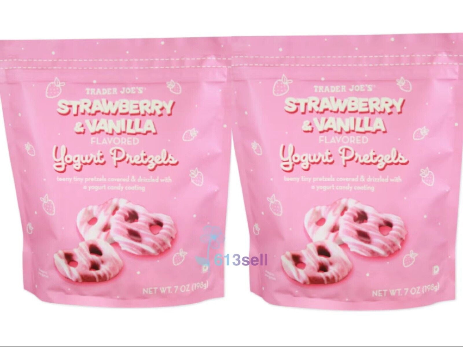 2 Packs Trader Joe's Strawberry & Vanilla Flavored Yogurt Pretzels 7oz Each