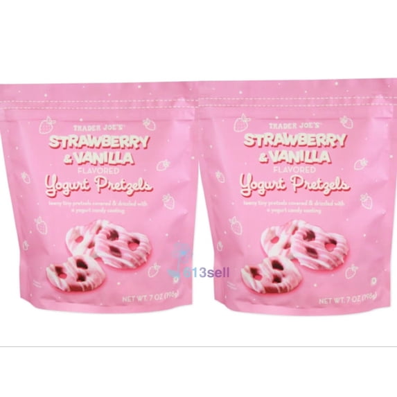2 Packs Trader Joe's Strawberry & Vanilla Flavored Yogurt Pretzels 7oz Each