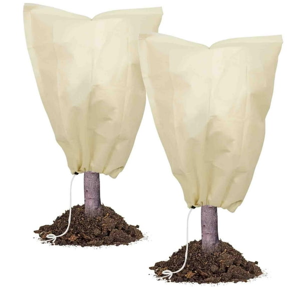 2 Packs Tree Netting for Cicadas, Plant Covers Freeze Protection Large, 39" L x 31" W Shrub Covers with Drawstring, Frost Cloth for Winter, Outdoor Plant Blankets for Cold Weather, Beige