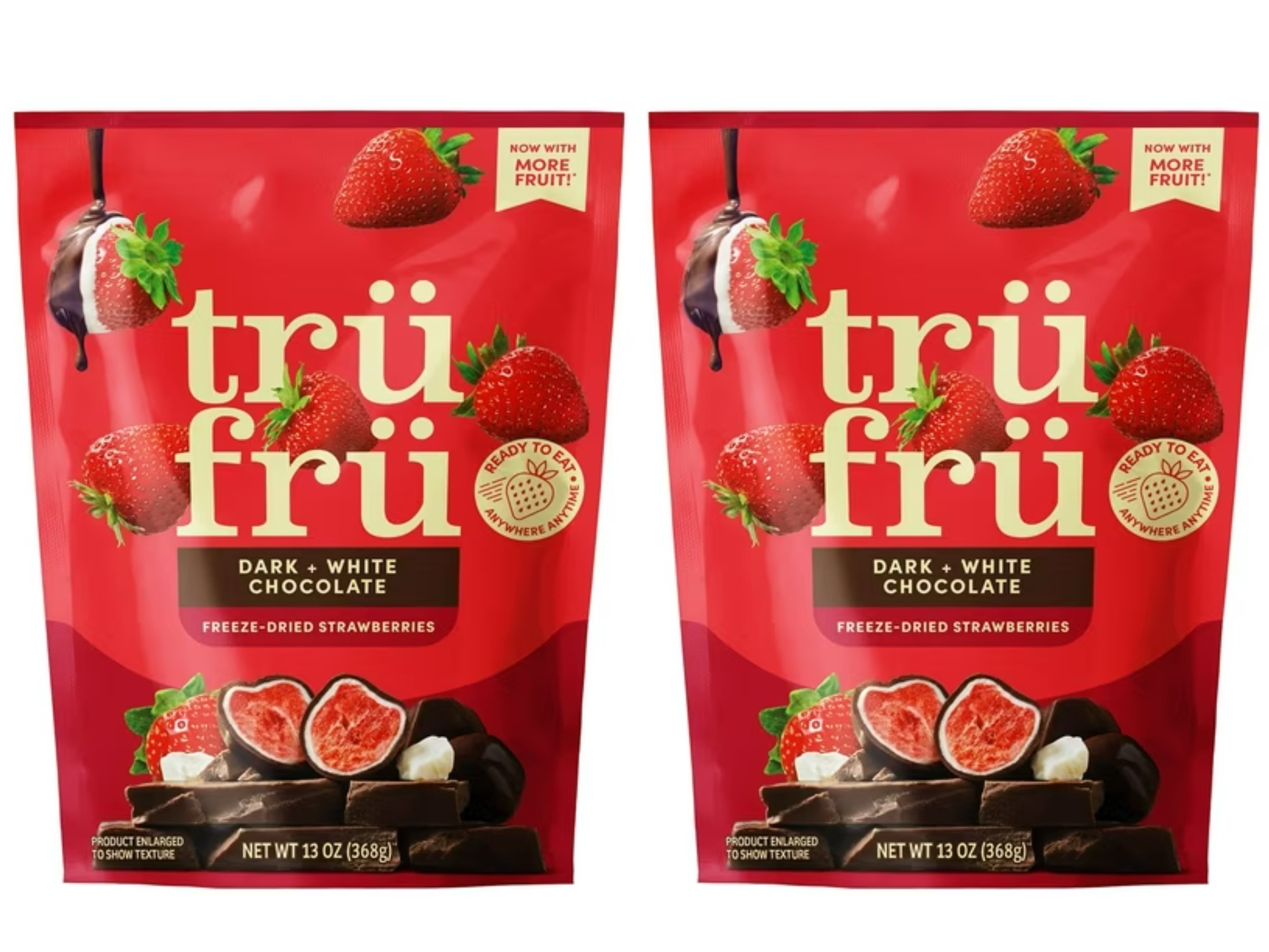 2 Packs Tru Fru Dark and White Chocolate Freeze-Dried Strawberries 13 oz Each